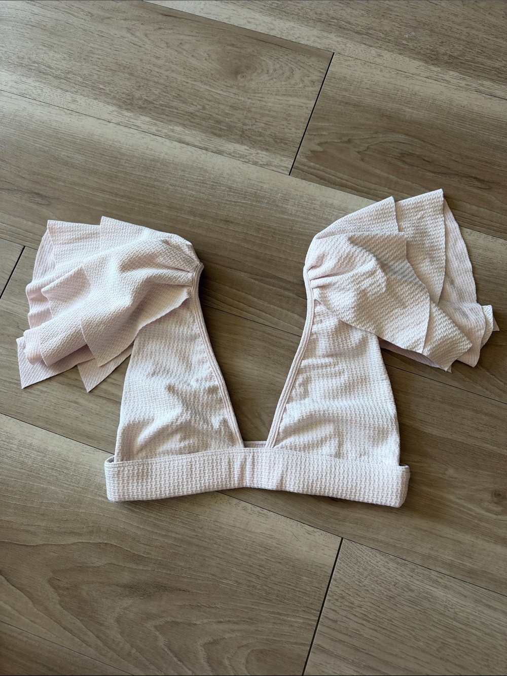 Textured Light Pink Ruffle Sleeve Bikini Top